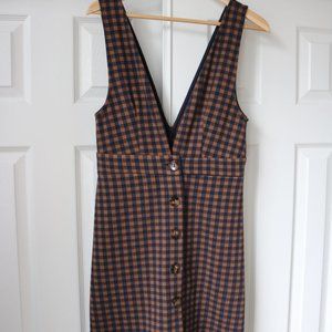 90s Dark Academia Plaid Pinafore Dress
